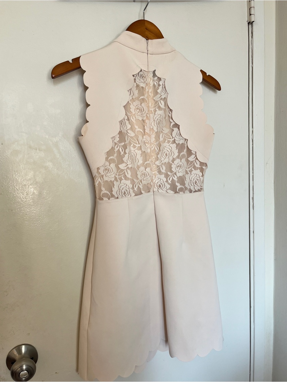 Sleeveless Scallop Trim Lace-Back Dress in Blush